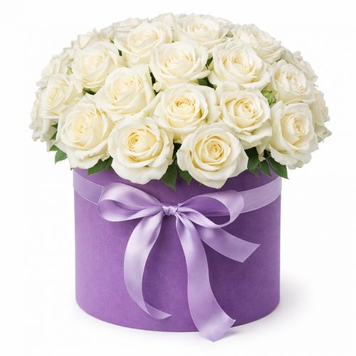 Цветы в шляпной коробке «Белоснежная Нежность»