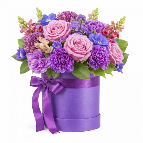Цветы в шляпной коробке «Сиреневая сказка»