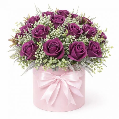 Цветы в шляпной коробке «Фиолетовый закат»