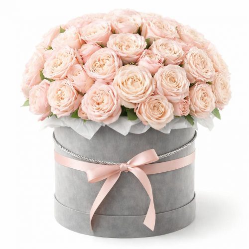 Цветы в шляпной коробке «Розовый вальс»