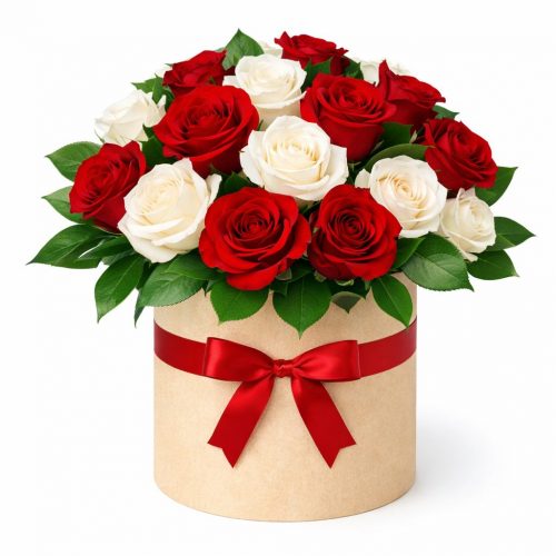 Цветы в шляпной коробке «Романтический вечер»