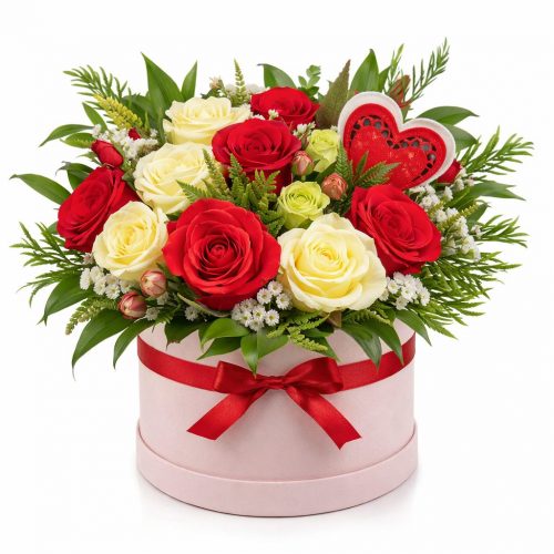 Цветы в шляпной коробке «Сердечное очарование»