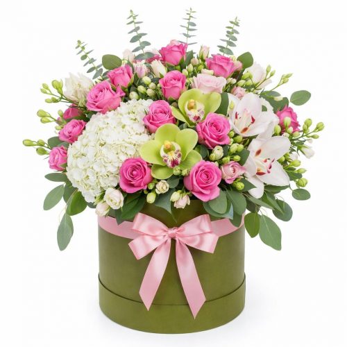 Цветы в шляпной коробке «Морская свежесть»