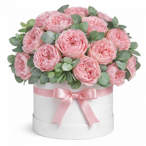 Цветы в шляпной коробке «Счастливый пион»