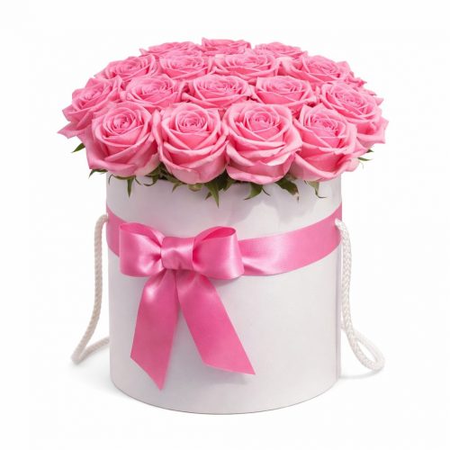 Цветы в шляпной коробке «Розовая Симфония»