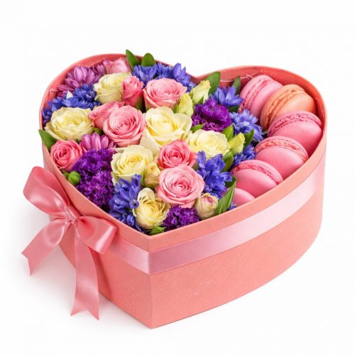 Цветы в коробке «Сладкое сердце»