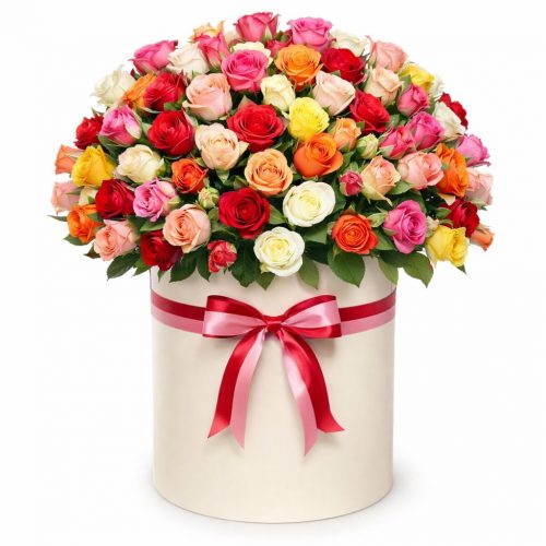 Цветы в шляпной коробке «Радужный Вальс»