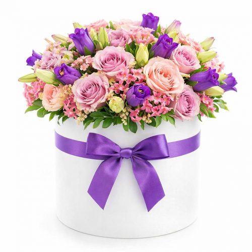 Цветочная композиция в коробке «Сиреневый восторг»