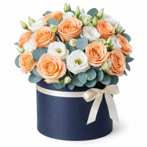 Цветы в коробке «Персиковая нежность»