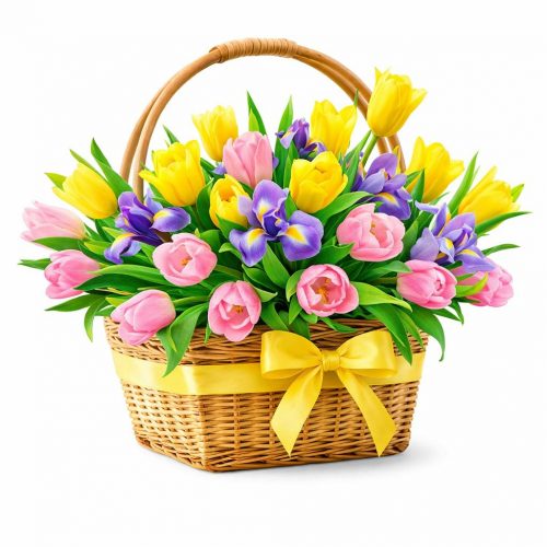 Цветочная композиция в корзине «Весеннее вдохновение»