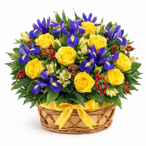 Цветы в плетёной корзине «Солнечный блеск»